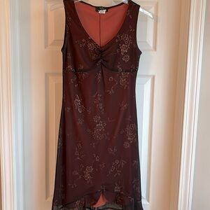 Deep Burgandy floral mesh dress with sparkles !